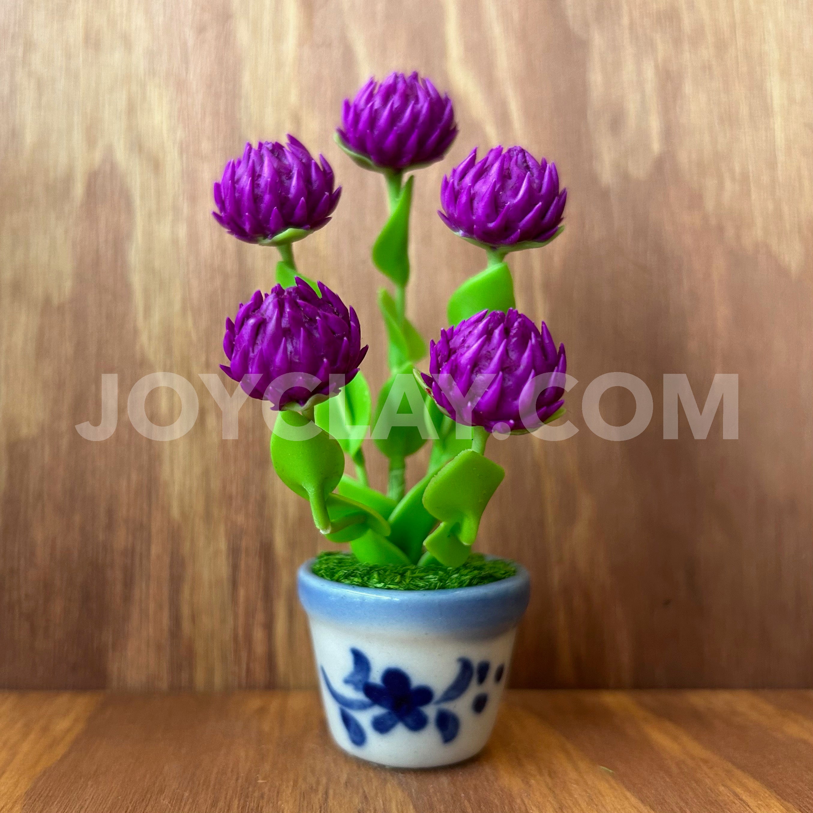Gomphrena Globosa Small Mini Cute Clay Flower Hand Sculpted Globe Amaranth
