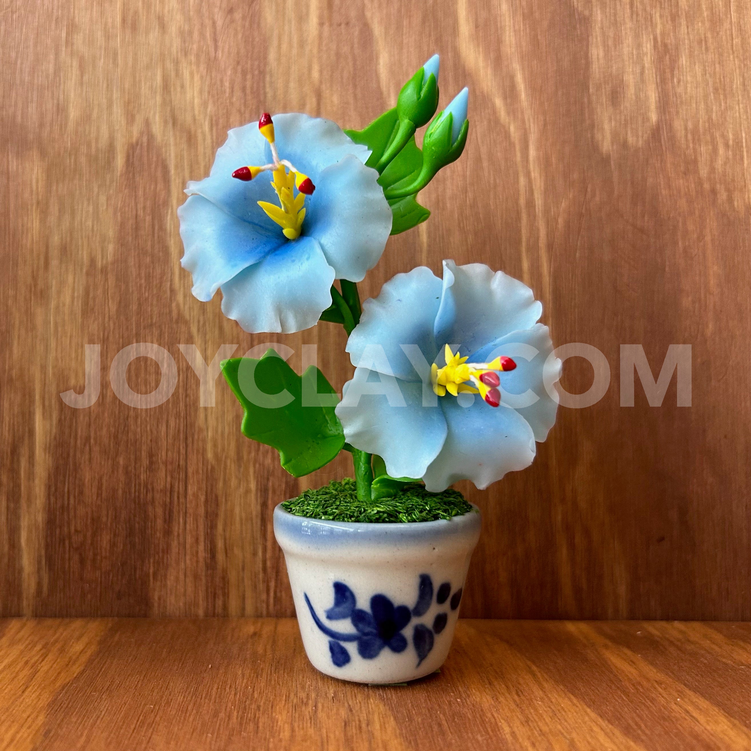 Blue Hibiscus Small Mini Cute Clay Flower Hand Sculpted