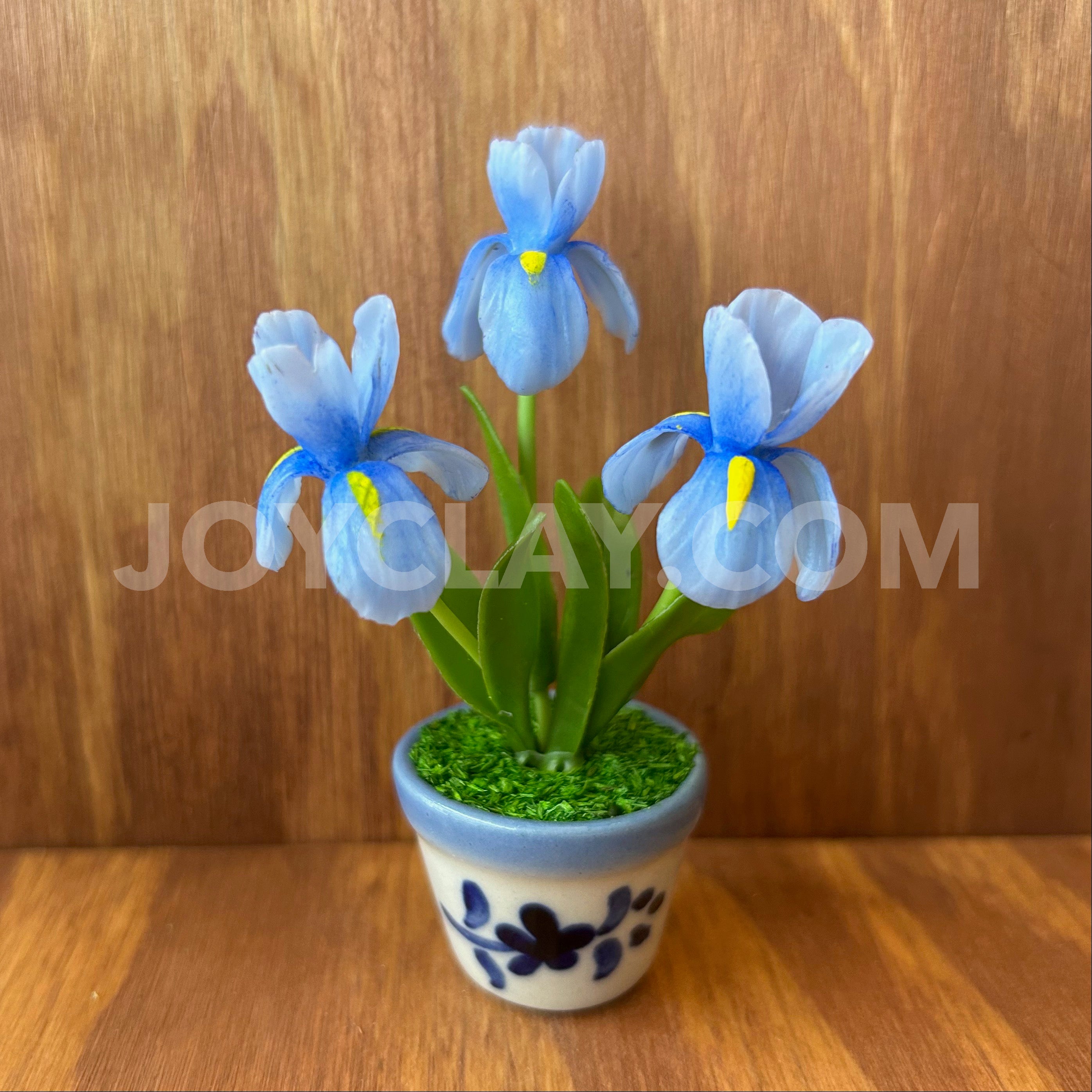 Two-Tone Blue Iris Small Mini Cute Clay Flower Hand Sculpted
