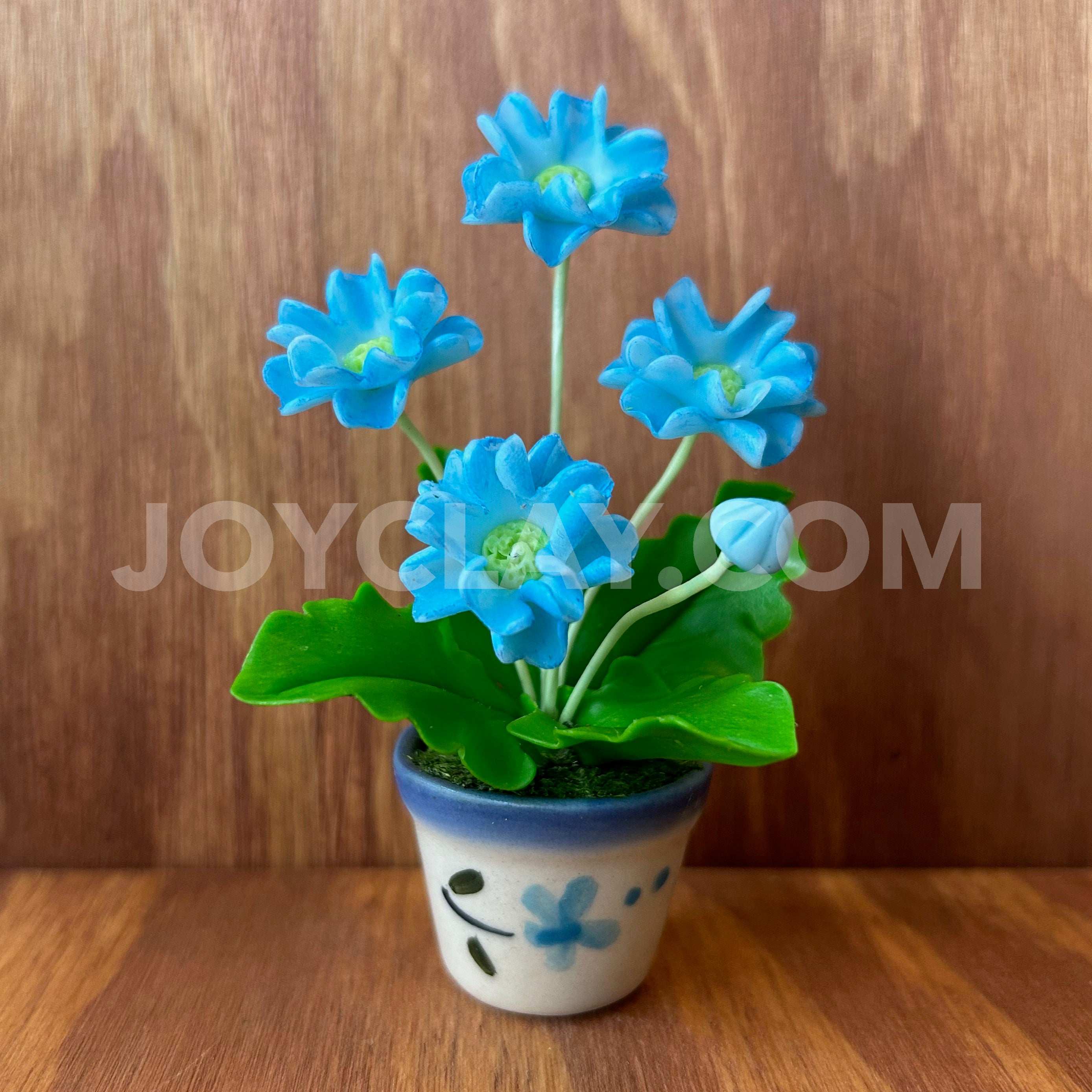 Blue Moss Rose Small Mini Cute Clay Flower Hand Sculpted