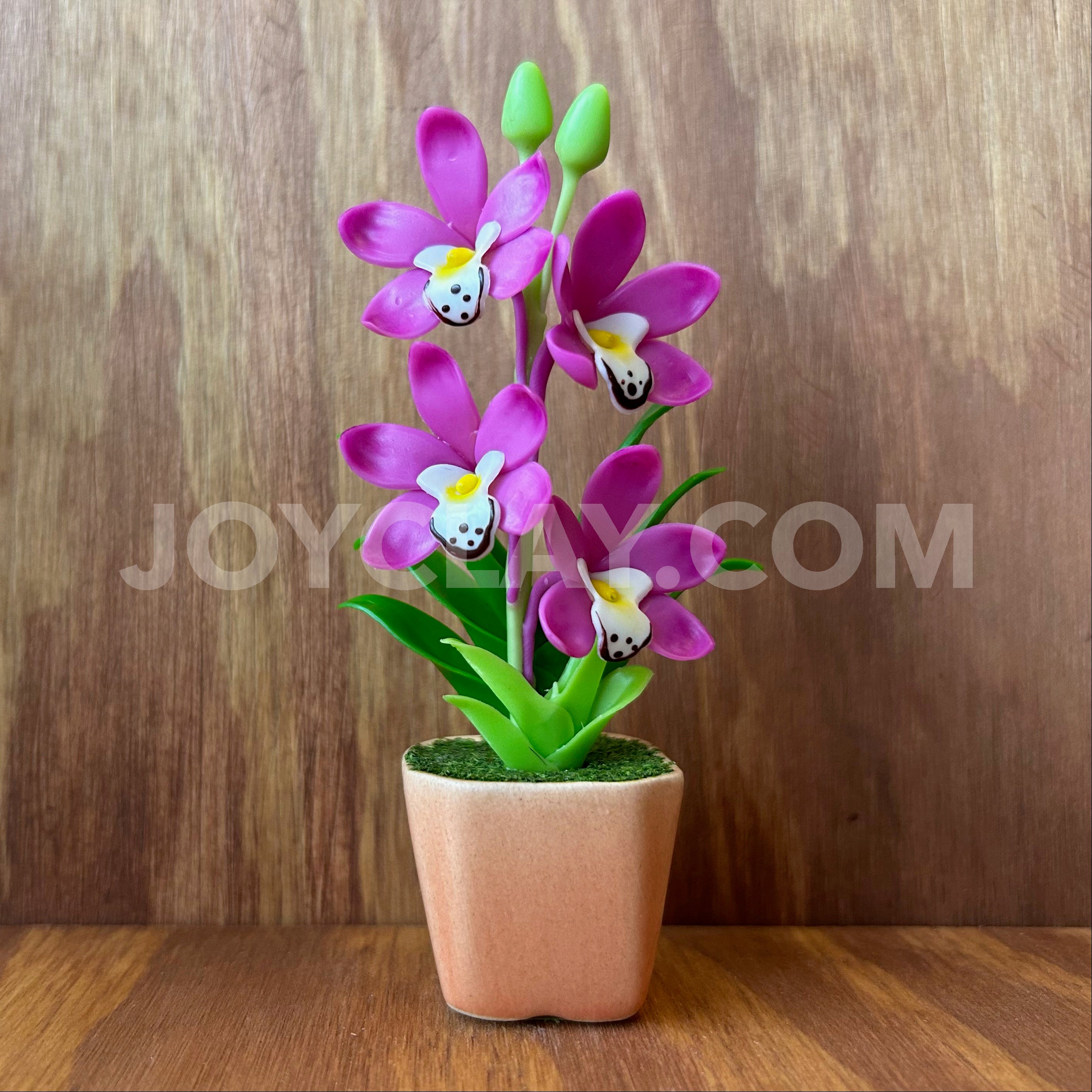 Magenta Cymbidium Orchid Small Mini Cute Clay Flower Hand Sculpted