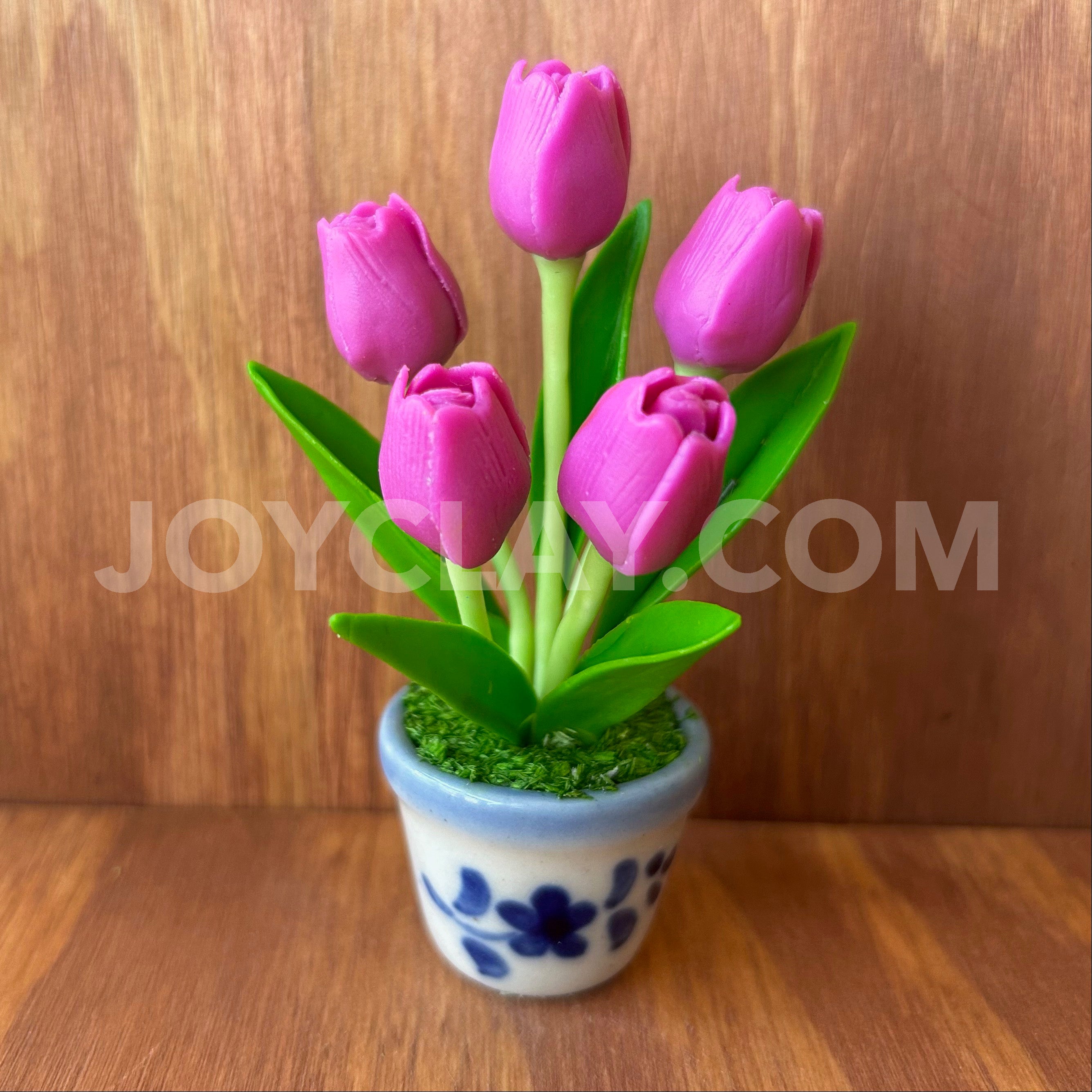 Magenta Tulip Small Mini Cute Clay Flower Hand Sculpted