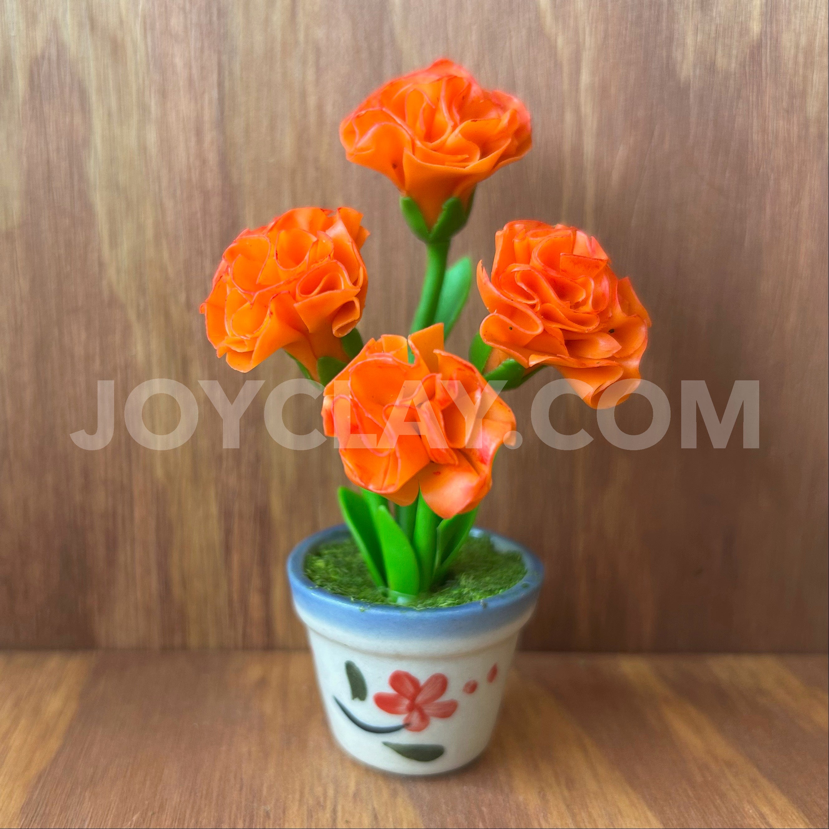 Orange Carnation Small Mini Cute Clay Flower Hand Sculpted