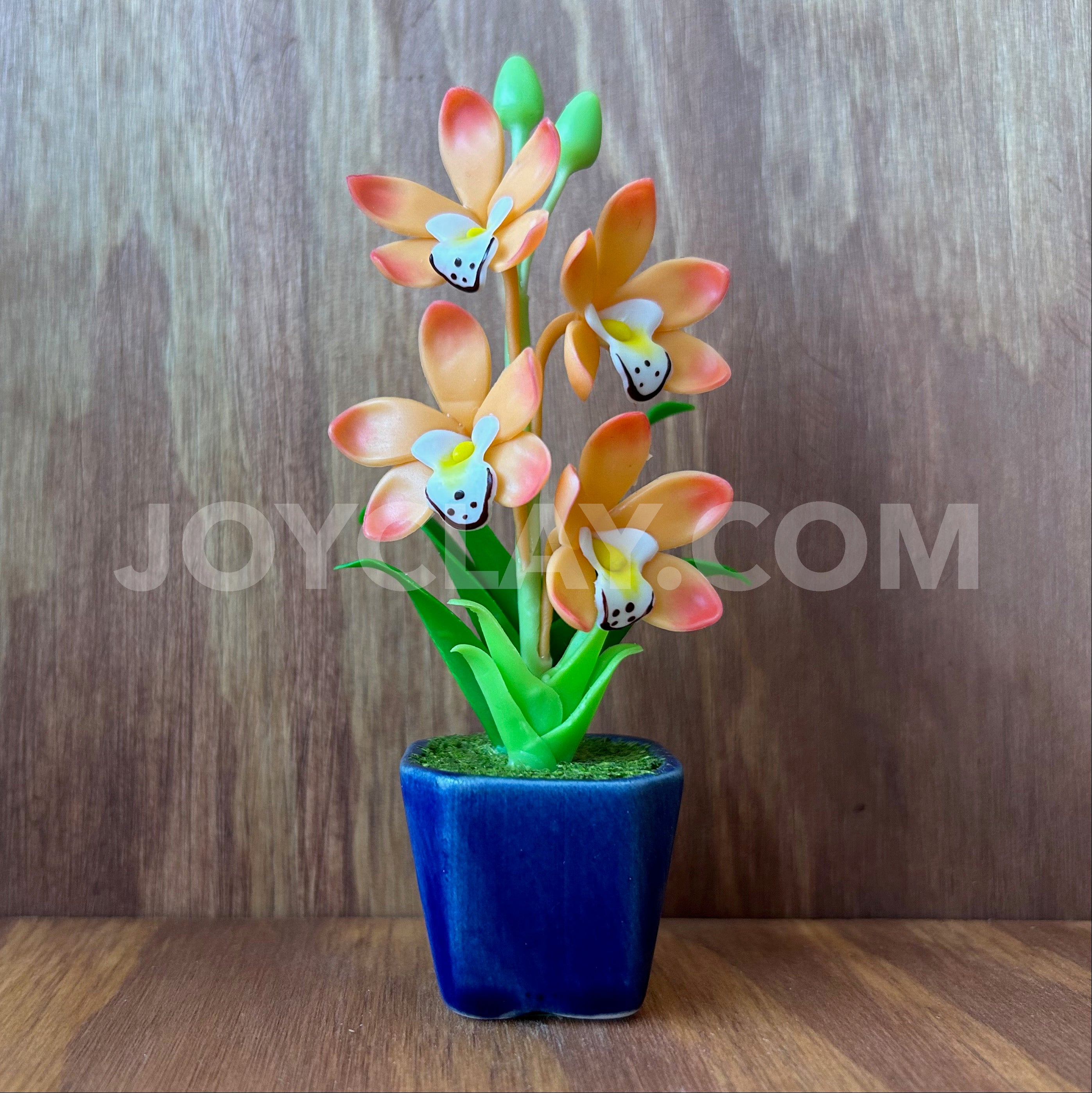 Orange Cymbidium Orchid Small Mini Cute Clay Flower Hand Sculpted