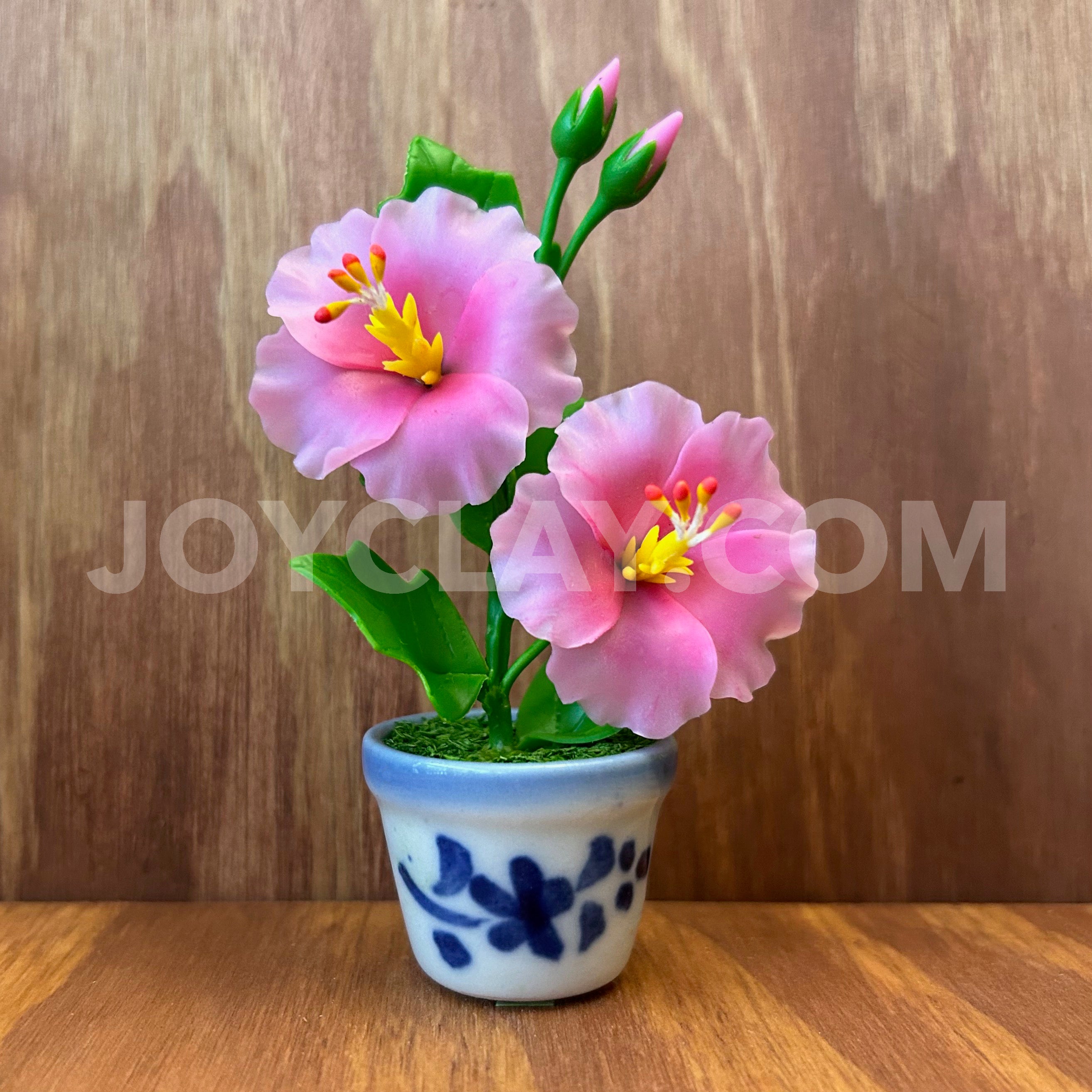 Pink Hibiscus Small Mini Cute Clay Flower Hand Sculpted