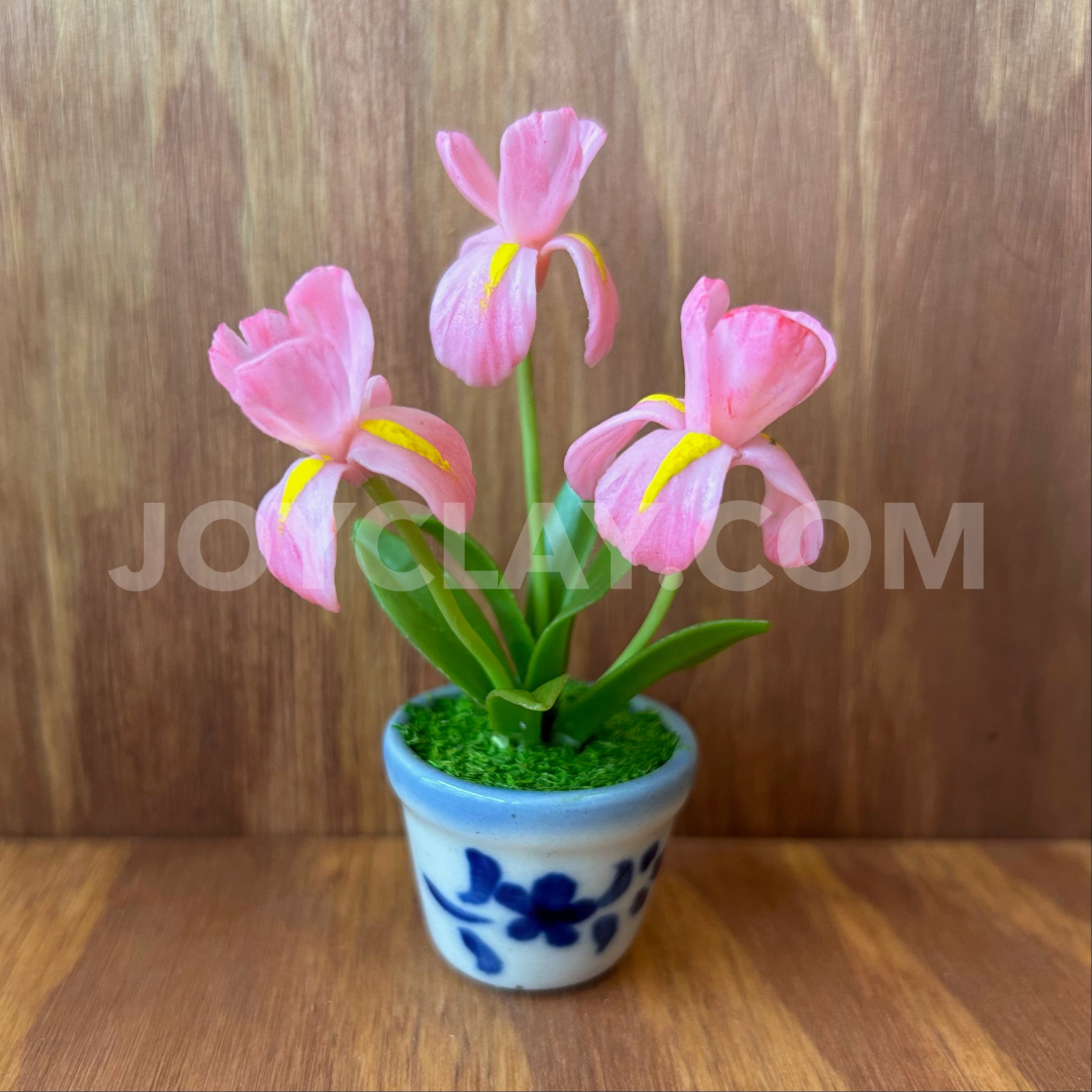 Pink Iris Small Mini Cute Clay Flower Hand Sculpted