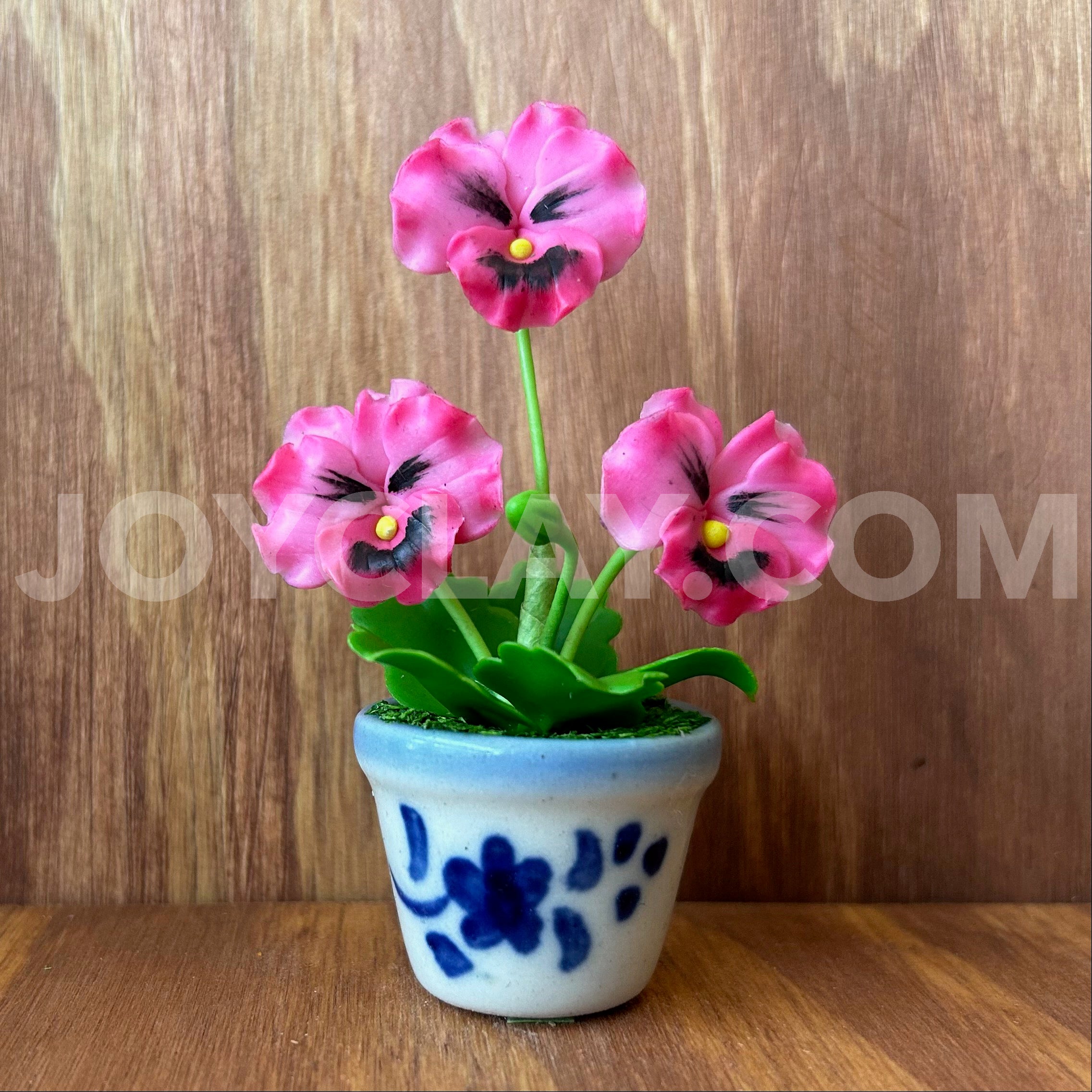 Pink Pansy Small Mini Cute Clay Flower Hand Sculpted