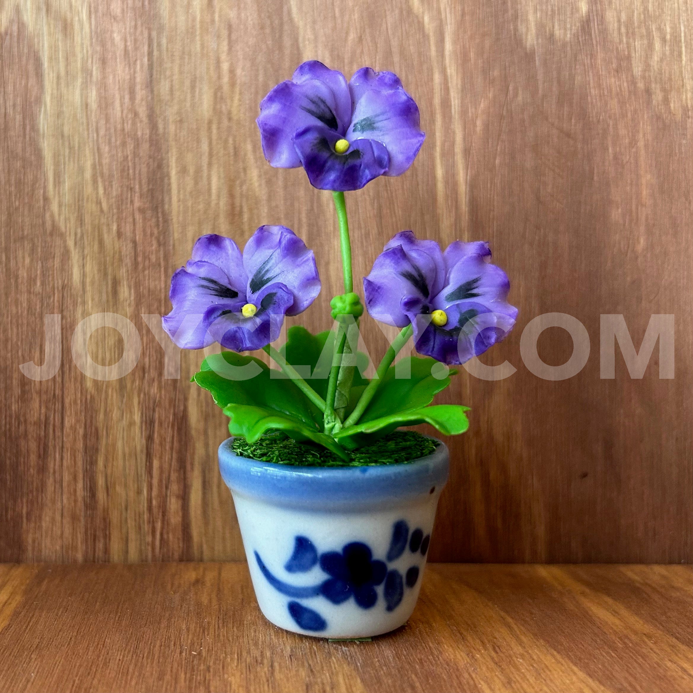 Purple Pansy Small Mini Cute Clay Flower Hand Sculpted