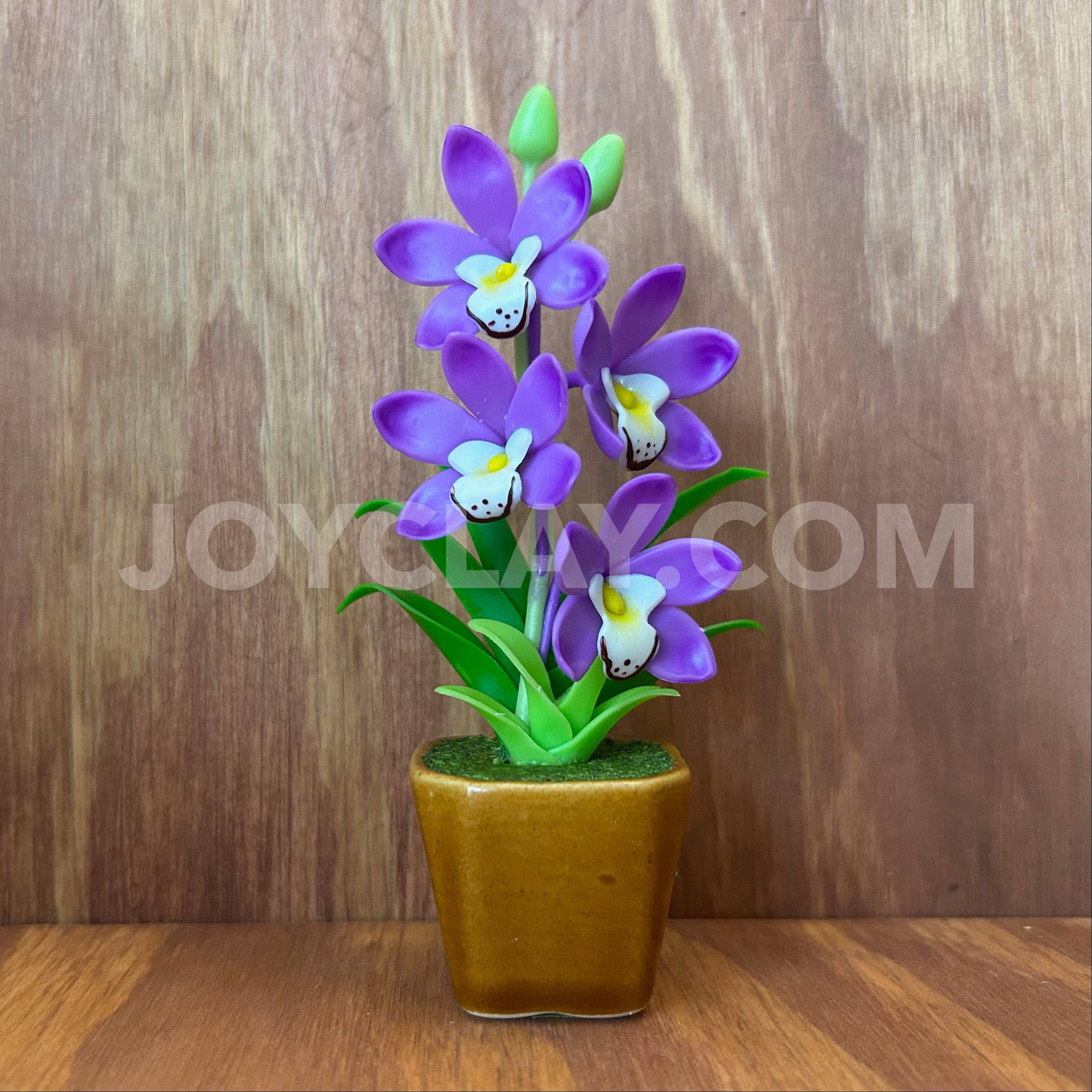 Purple Cymbidium Orchid Small Mini Cute Clay Flower Hand Sculpted