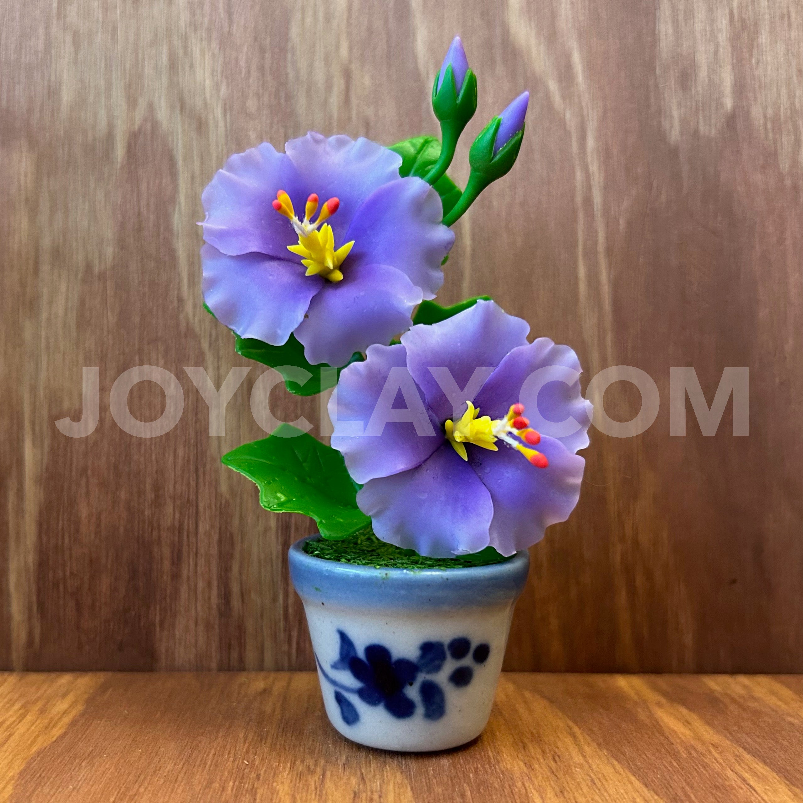 Purple Hibiscus Small Mini Cute Clay Flower Hand Sculpted