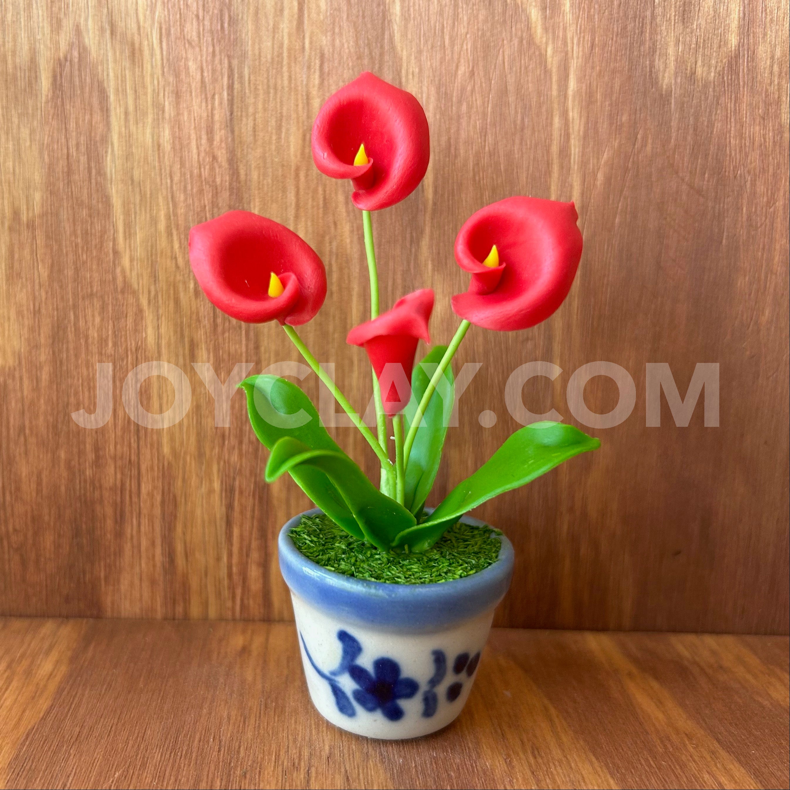 Red Calla Lily Small Mini Cute Clay Flower Hand Sculpted