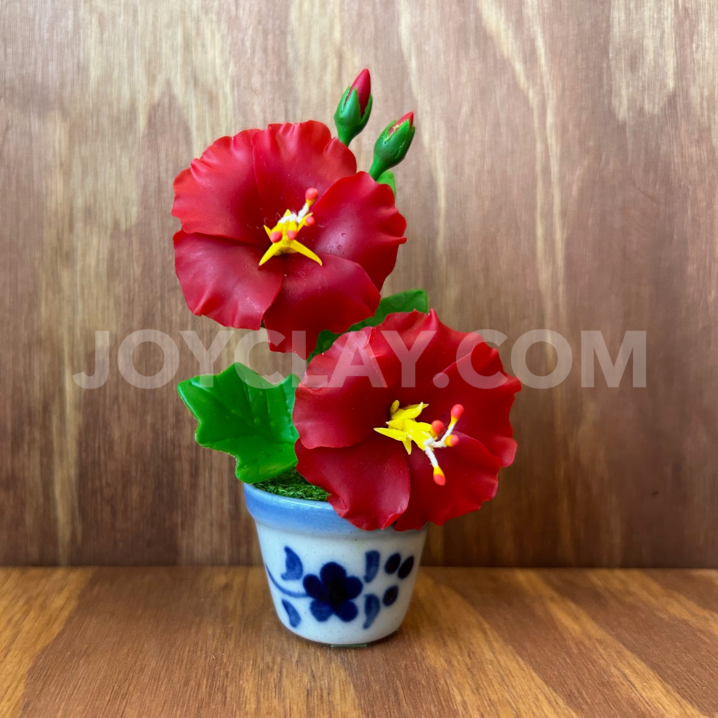 Red Hibiscus Small Mini Cute Clay Flower Hand Sculpted