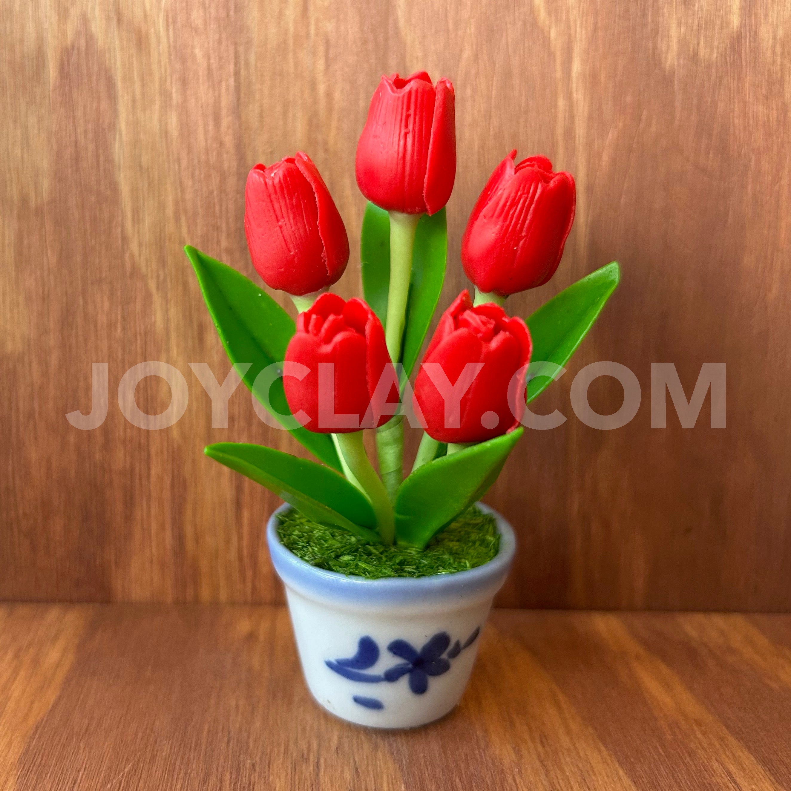 Red Tulip Small Mini Cute Clay Flower Hand Sculpted