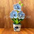 White and Blue Vanda Orchid Small Mini Cute Clay Flower Hand Sculpted