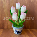 White and Pink Tulip Small Mini Cute Clay Flower Hand Sculpted