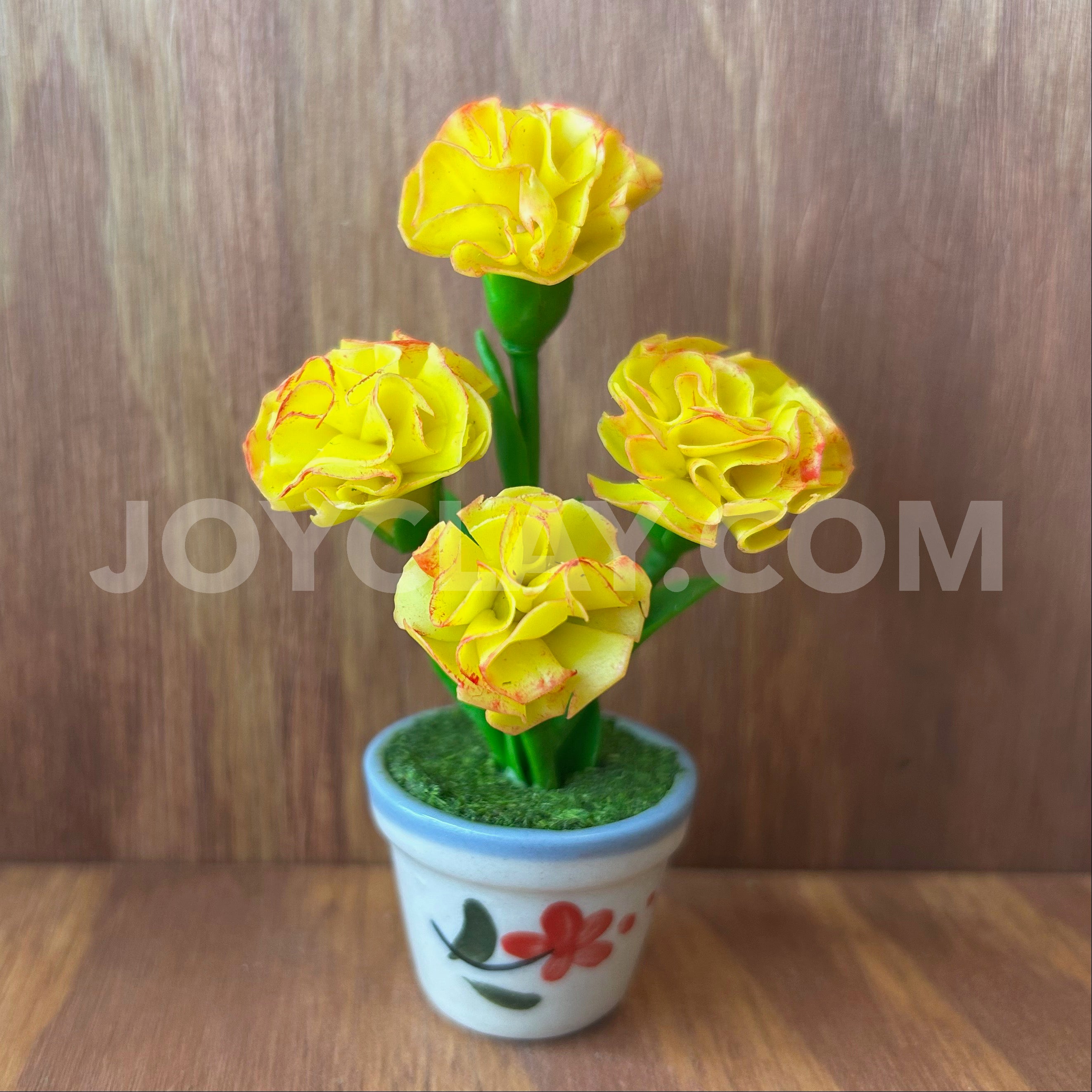 Yellow Carnation Small Mini Cute Clay Flower Hand Sculpted
