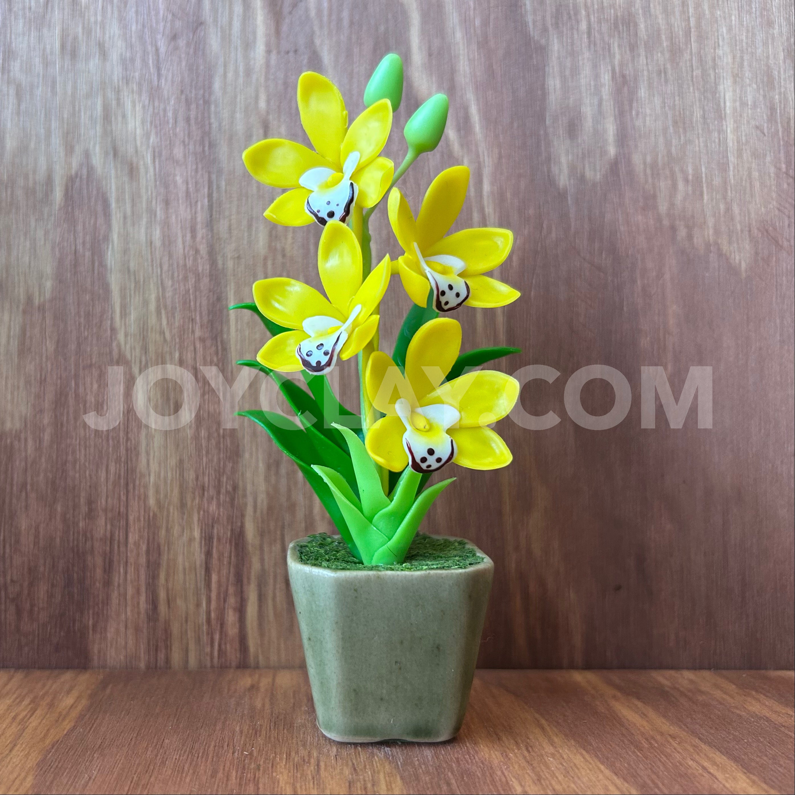 Yellow Cymbidium Orchid Small Mini Cute Clay Flower Hand Sculpted