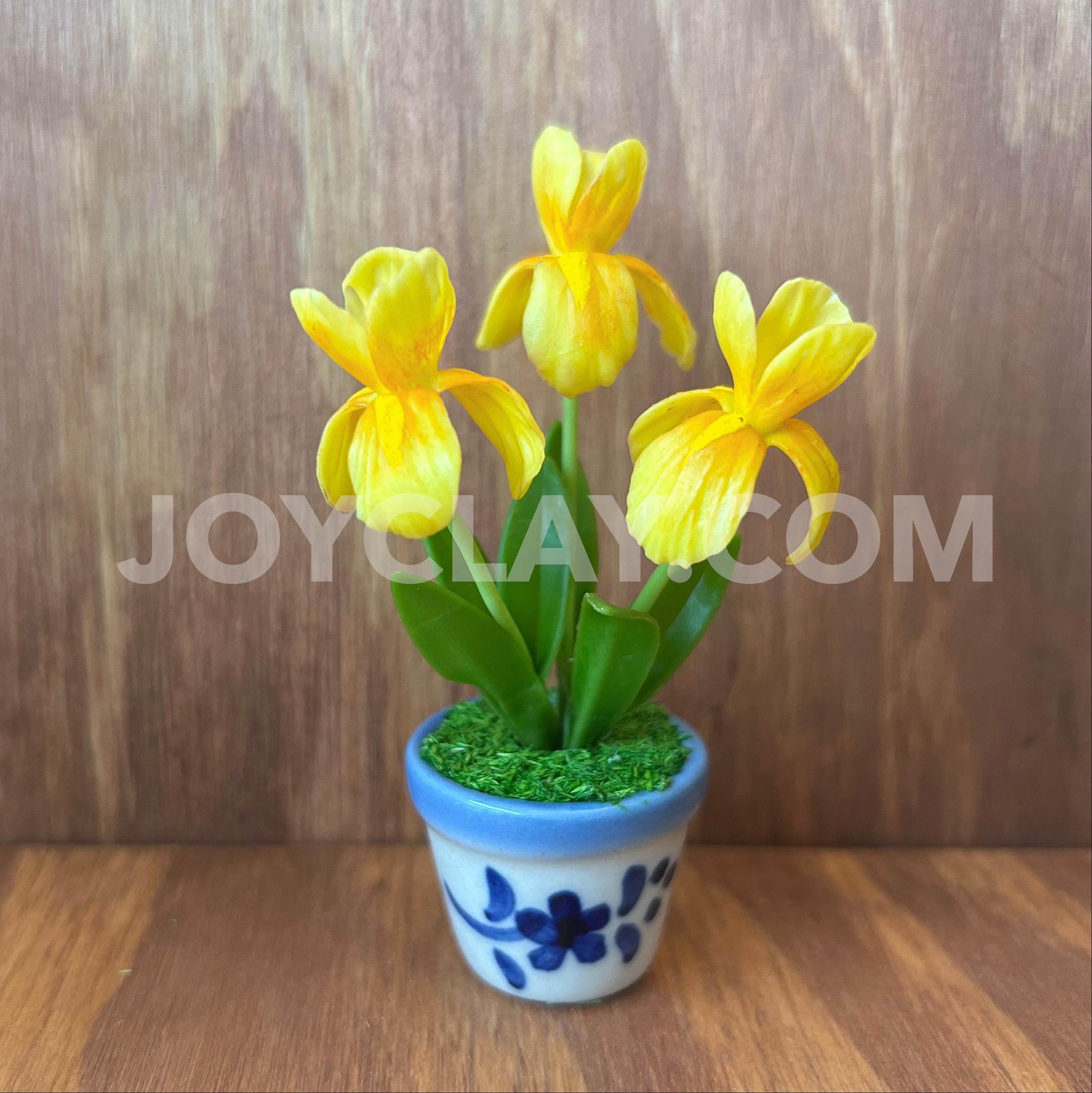 Yellow Iris Small Mini Cute Clay Flower Hand Sculpted