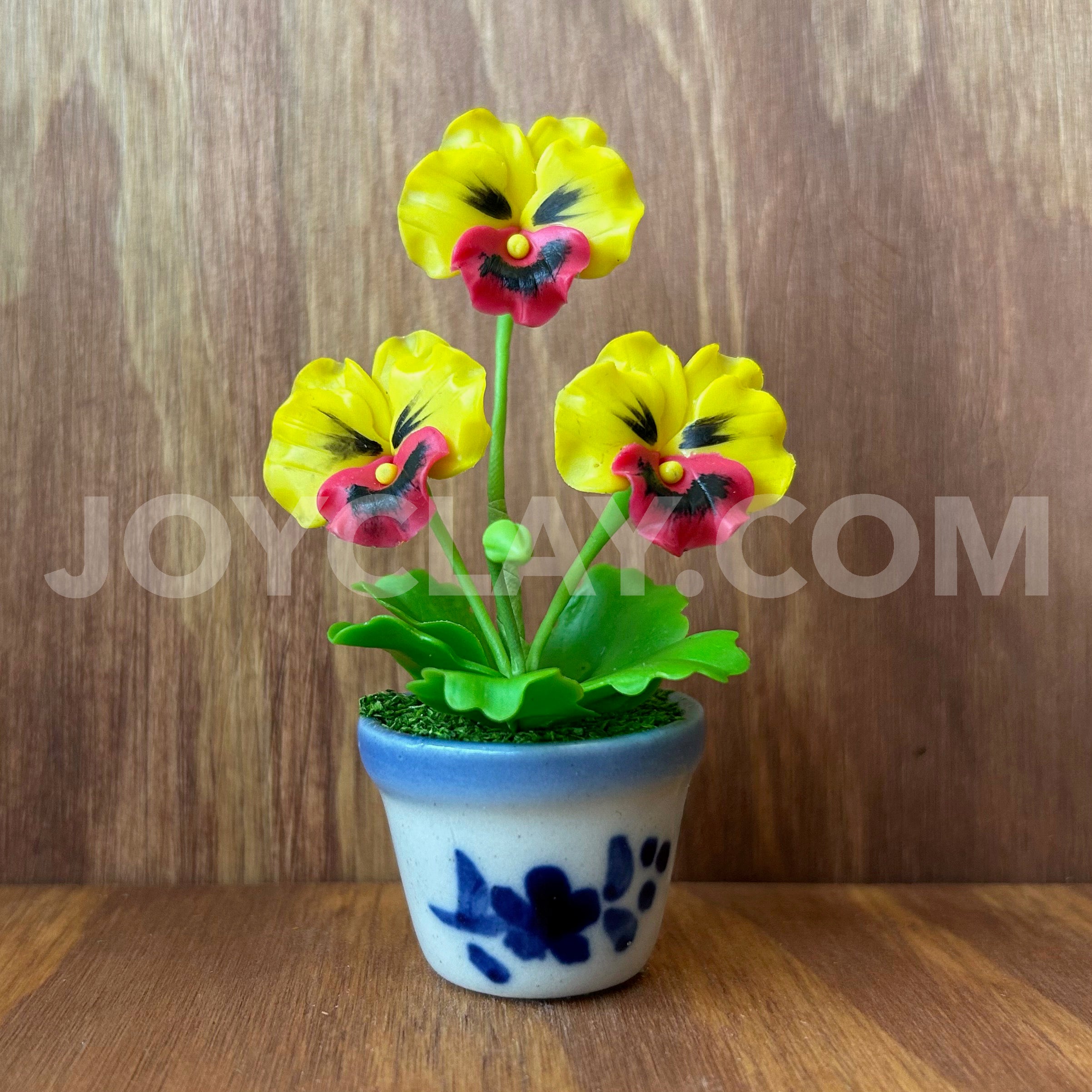 Yellow and Red Pansy Small Mini Cute Clay Flower Hand Sculpted
