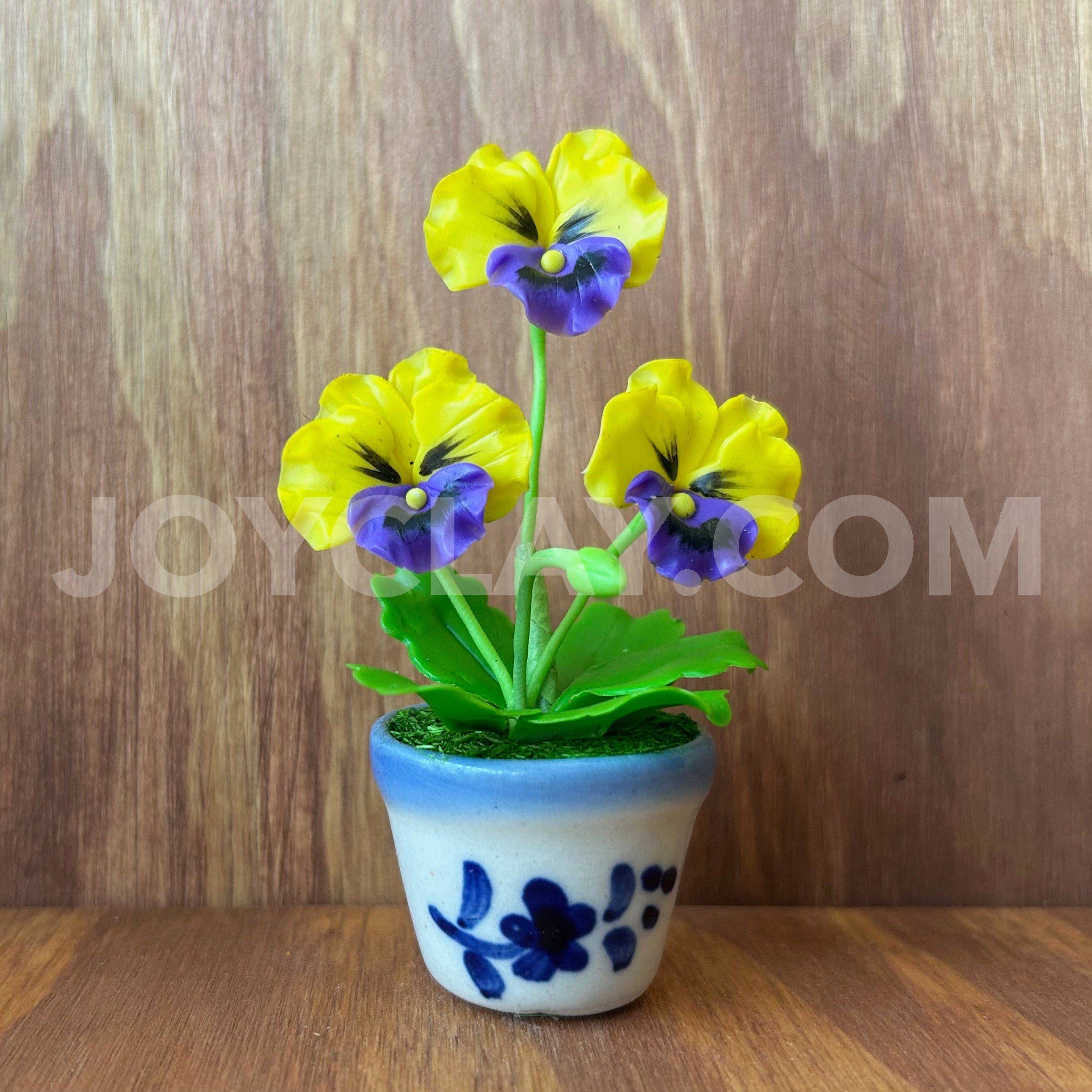 Yellow and Purple Pansy Small Mini Cute Clay Flower Hand Sculpted