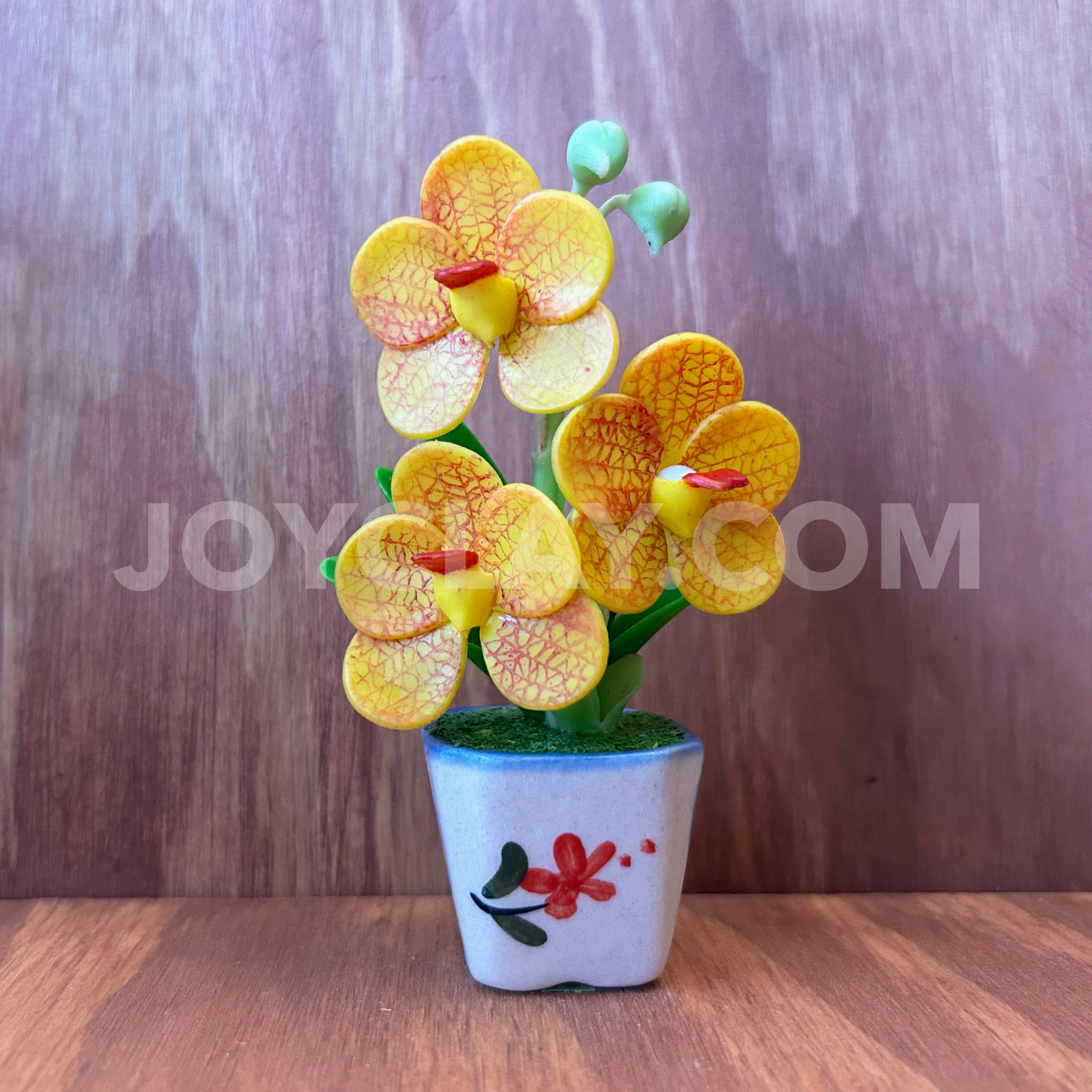 Yellow Vanda Orchid Small Mini Cute Clay Flower Hand Sculpted